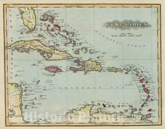 Historic Map : World Atlas Map, West Indies. 1823 - Vintage Wall Art