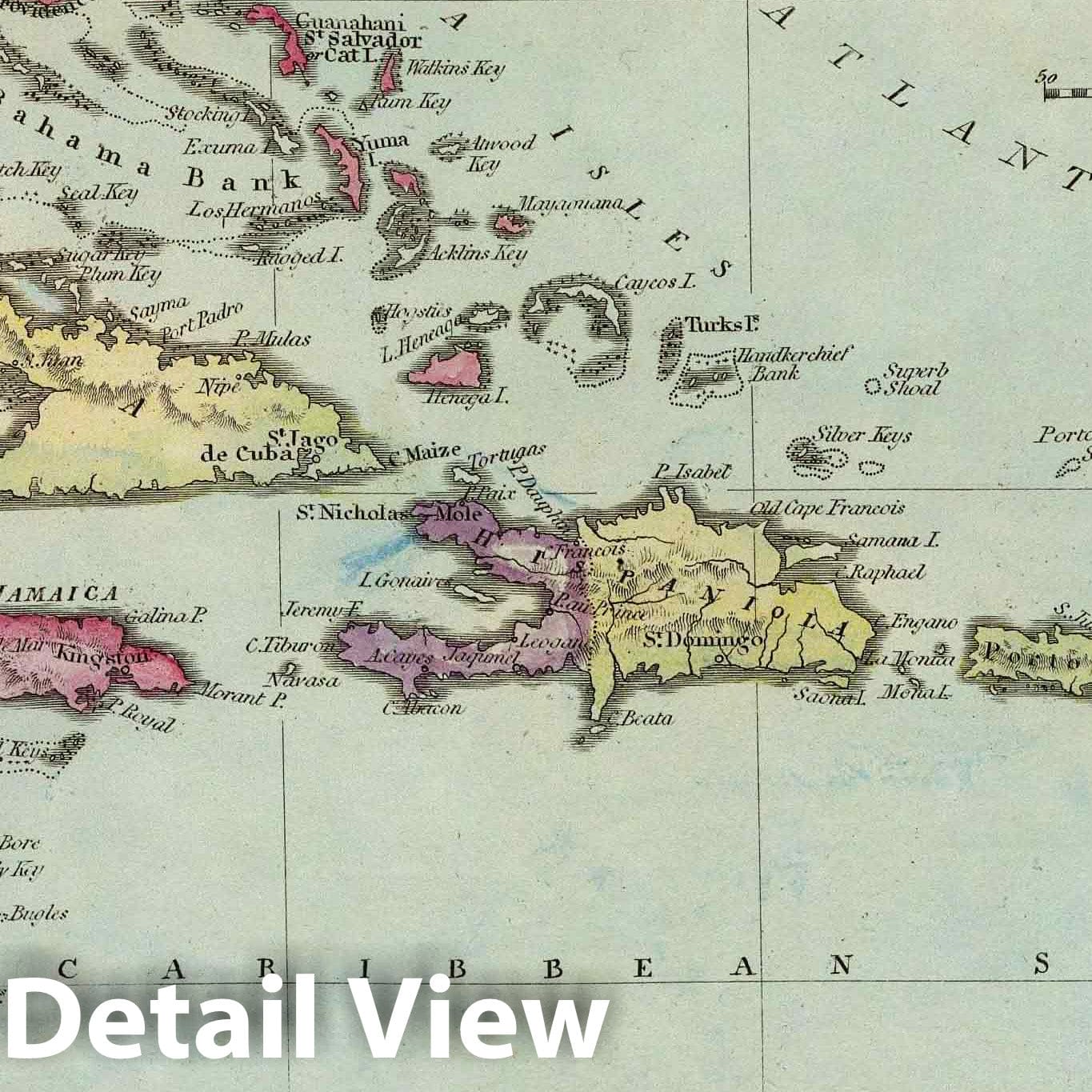 West Indies - River Map, 1823 - Historical Map Print