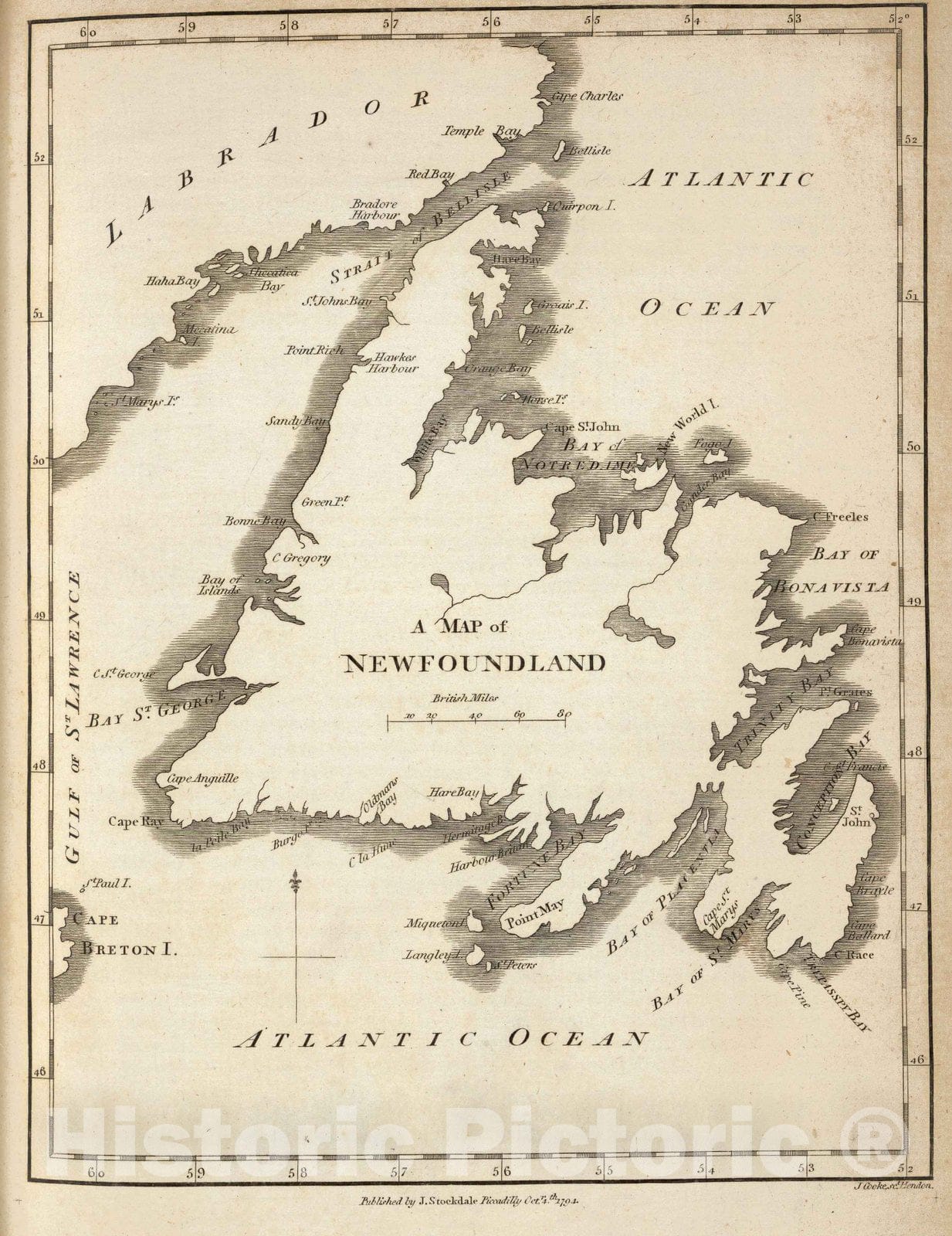 Historic Map : Map of Newfoundland, 1794 - Vintage Wall Art