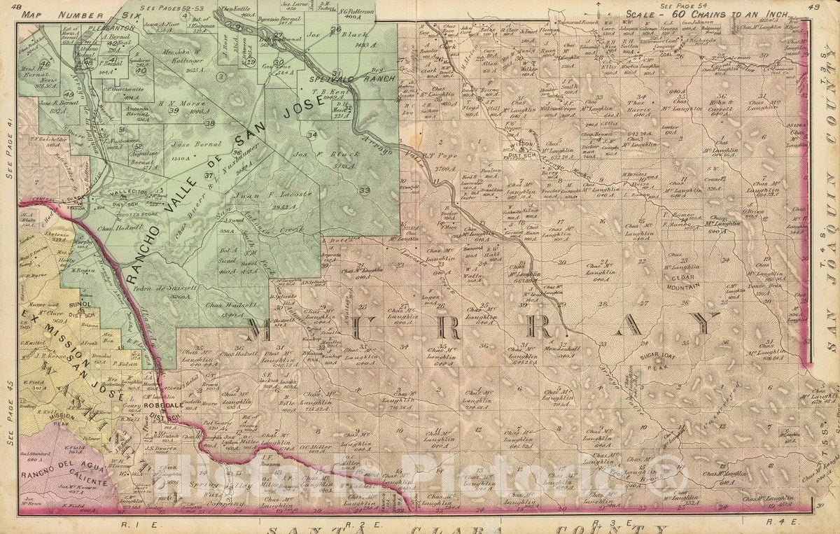 Historic Map : Pleasanton (Calif), California, Official and historical atlas map of Alameda County, California, County Atlas Map, Alameda Co. 6. 1878 , Vintage Wall Art