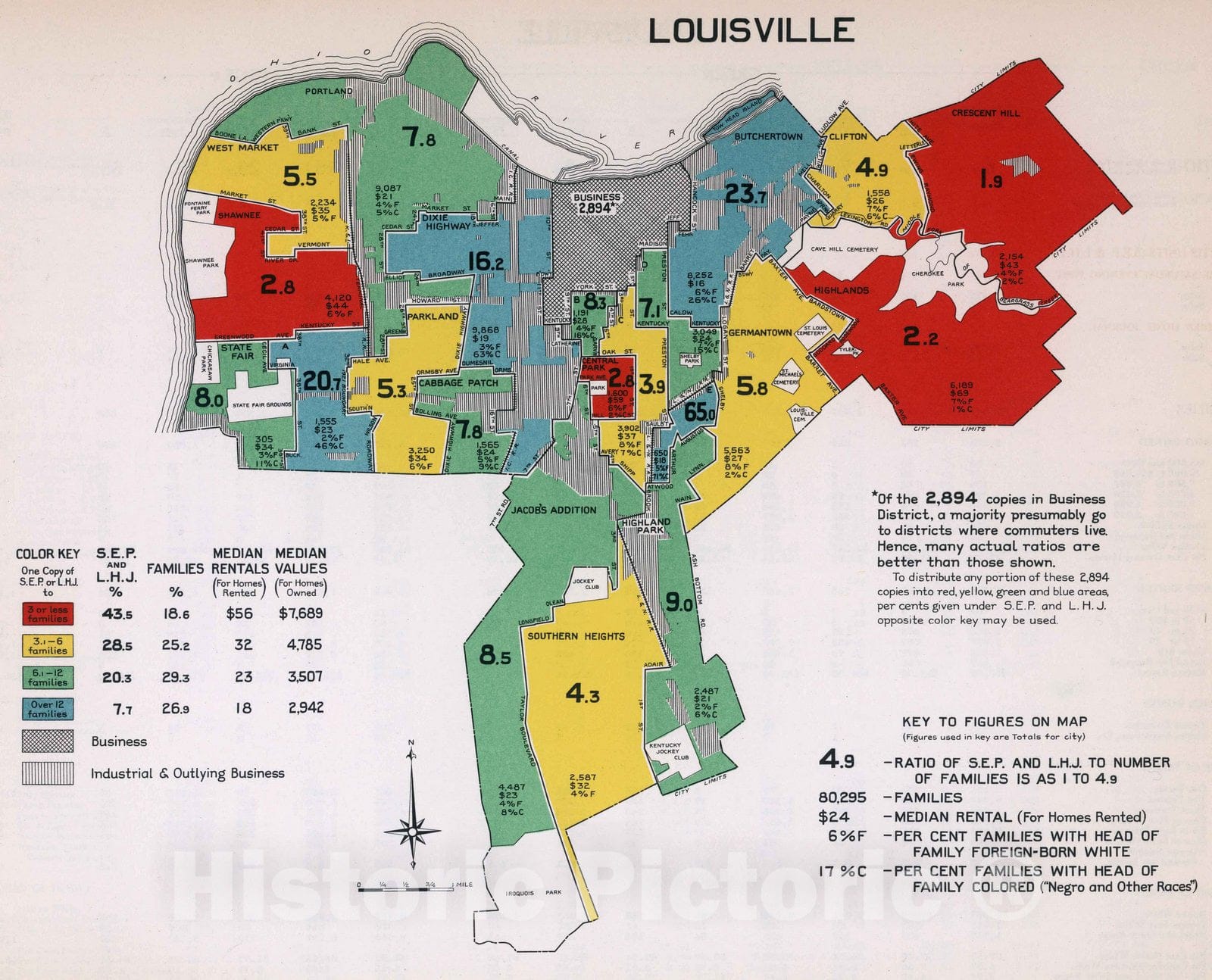 Historic Map : Louisville. 1932 - Vintage Wall Art
