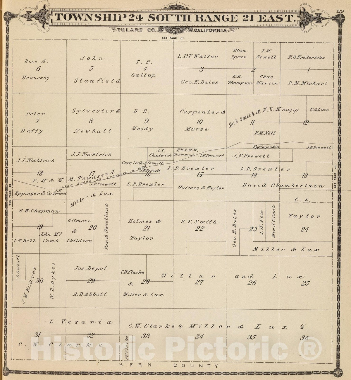 Historic Wall Map : County Atlas Map, T.24S R.21E. 1892 - Vintage Wall Art