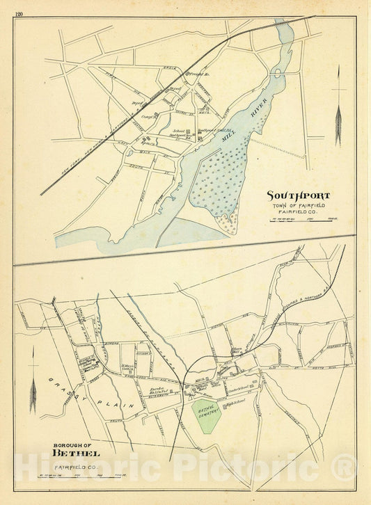 Historic Map : State Atlas Map, Southport, Bethel. 1893 - Vintage Wall Art