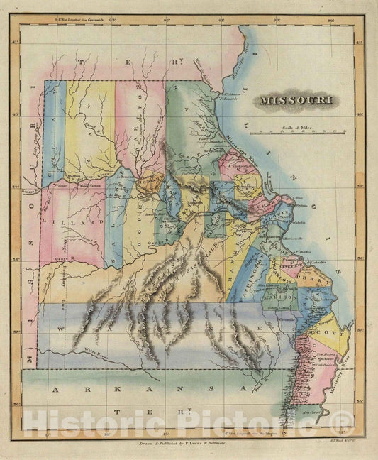 Historic Map : World Atlas Map, Missouri. 1823 - Vintage Wall Art