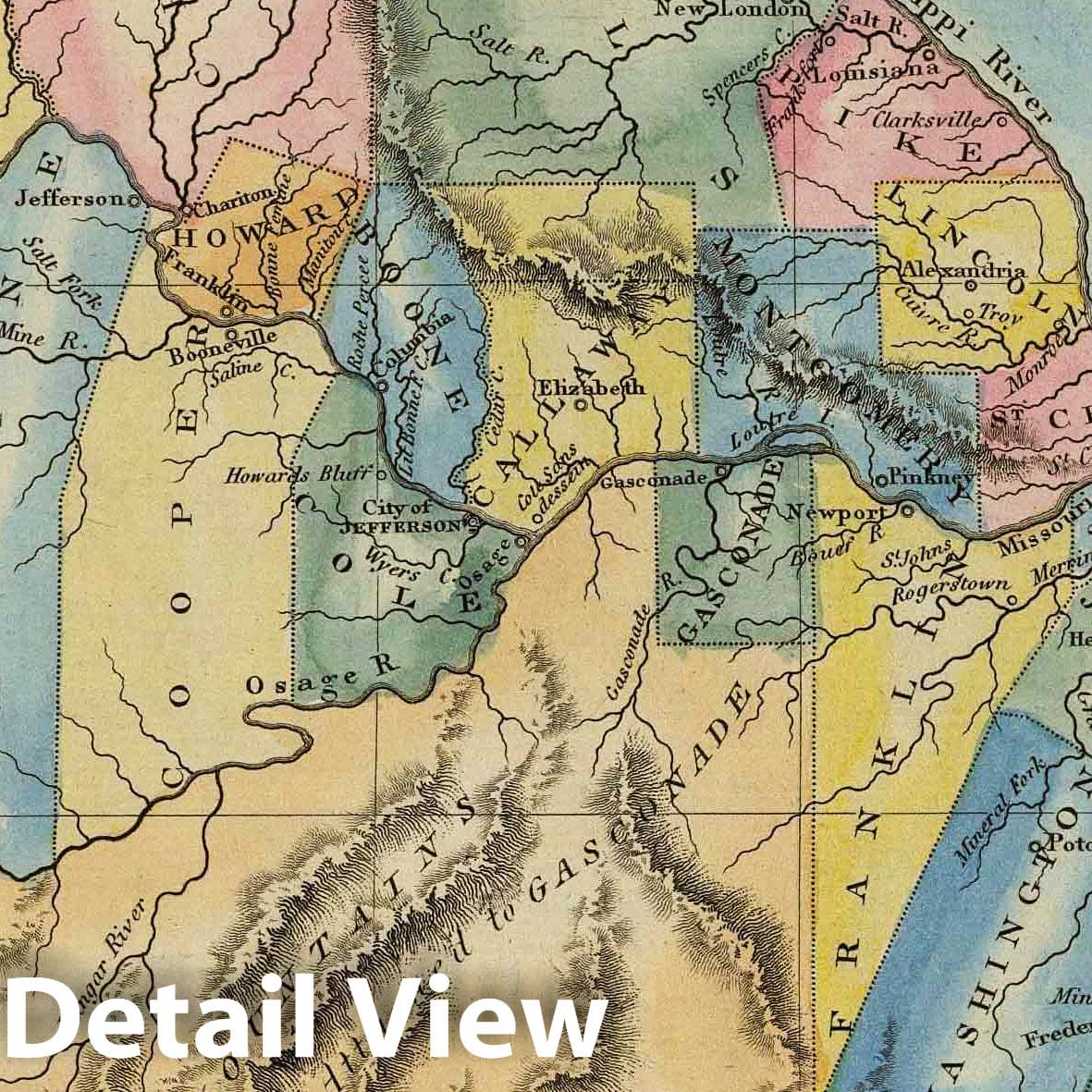 Missouri - River Map, 1823 - Historical Map Print