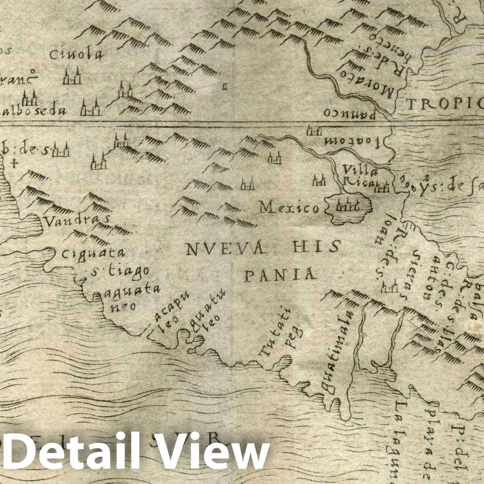 New Spain, Mexico and Central America - Route Map, 1548 - Historical Map Print
