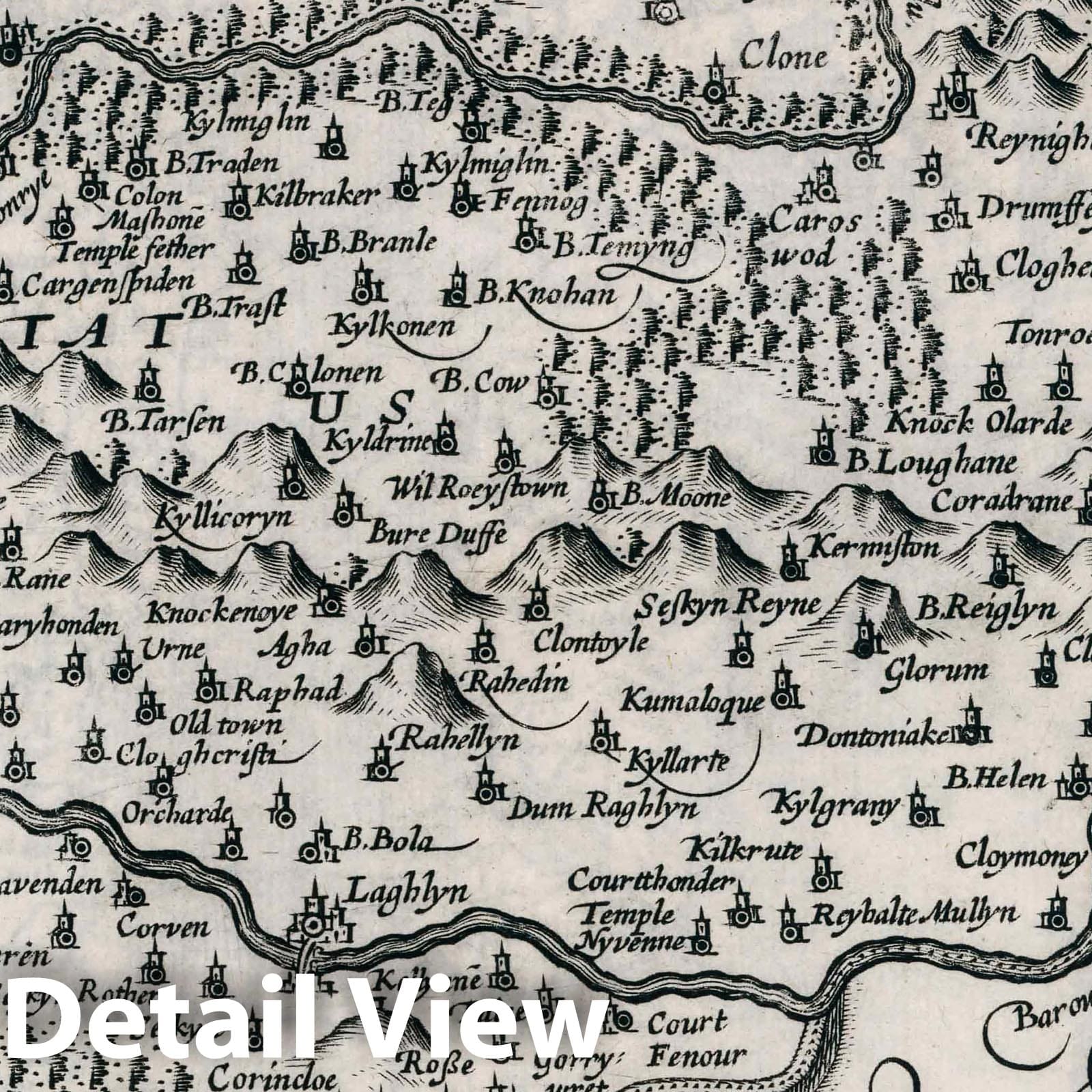 Udrone - River Map, 1636 - Historical Map Reproduction