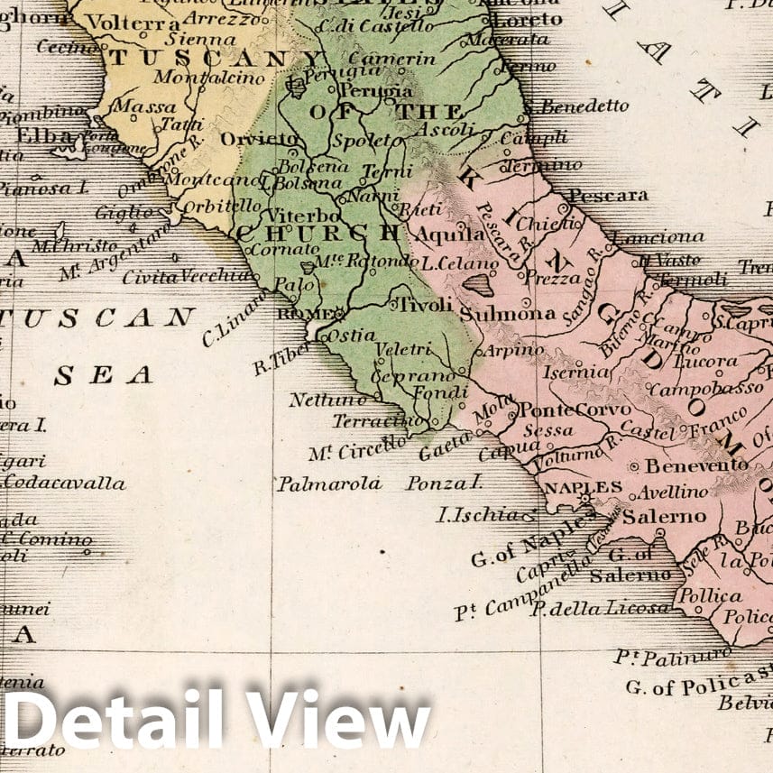 Italy - River Map, 1838 - Historical Map Print