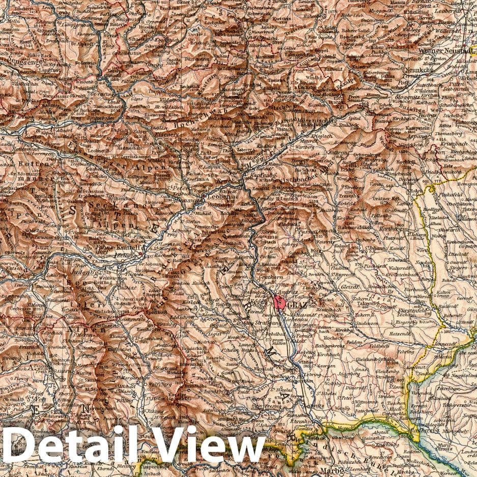 Eastern Alps, 1925 - Historical Map Print from Stieler's Atlas