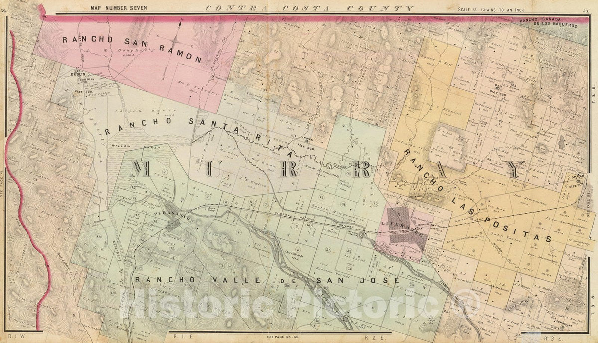 Historic Map : Dublin (Calif), California, Official and historical atlas map of Alameda County, California, County Atlas Map, Alameda Co. 7. 1878 , Vintage Wall Art