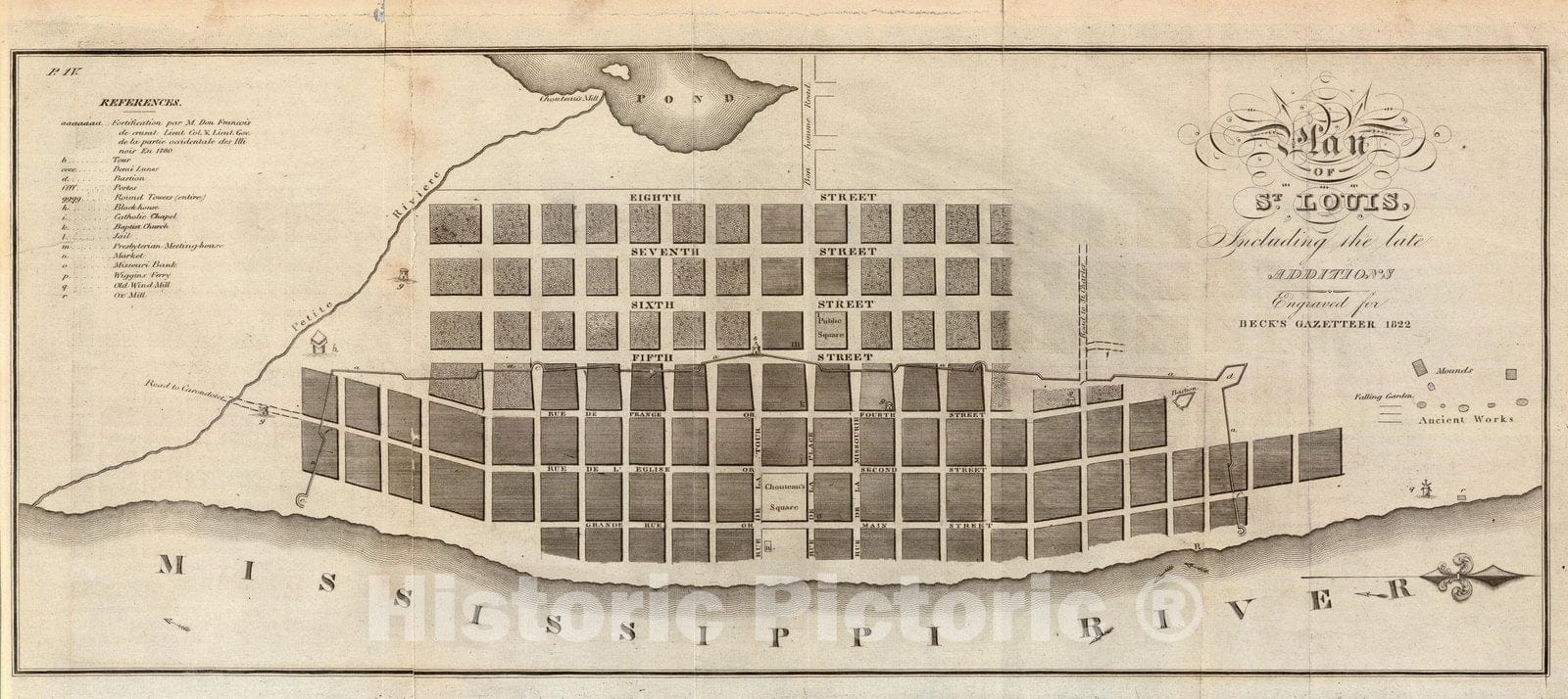 Saint Louis, Missouri 1823 Historical City Plan Map Print
