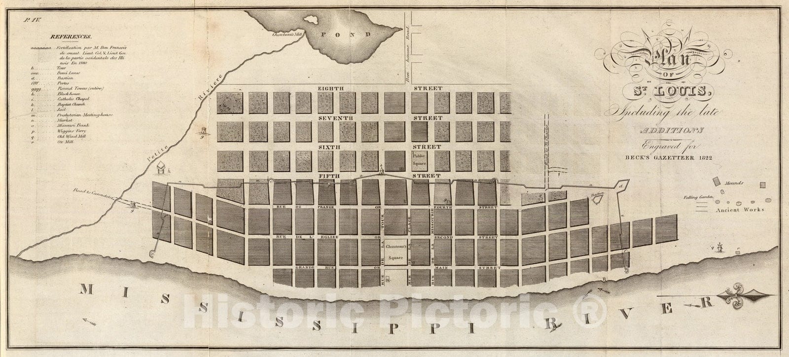 Historic Map - Gazetteer Book, Plan of St. Louis. 1823 - Vintage Wall Art