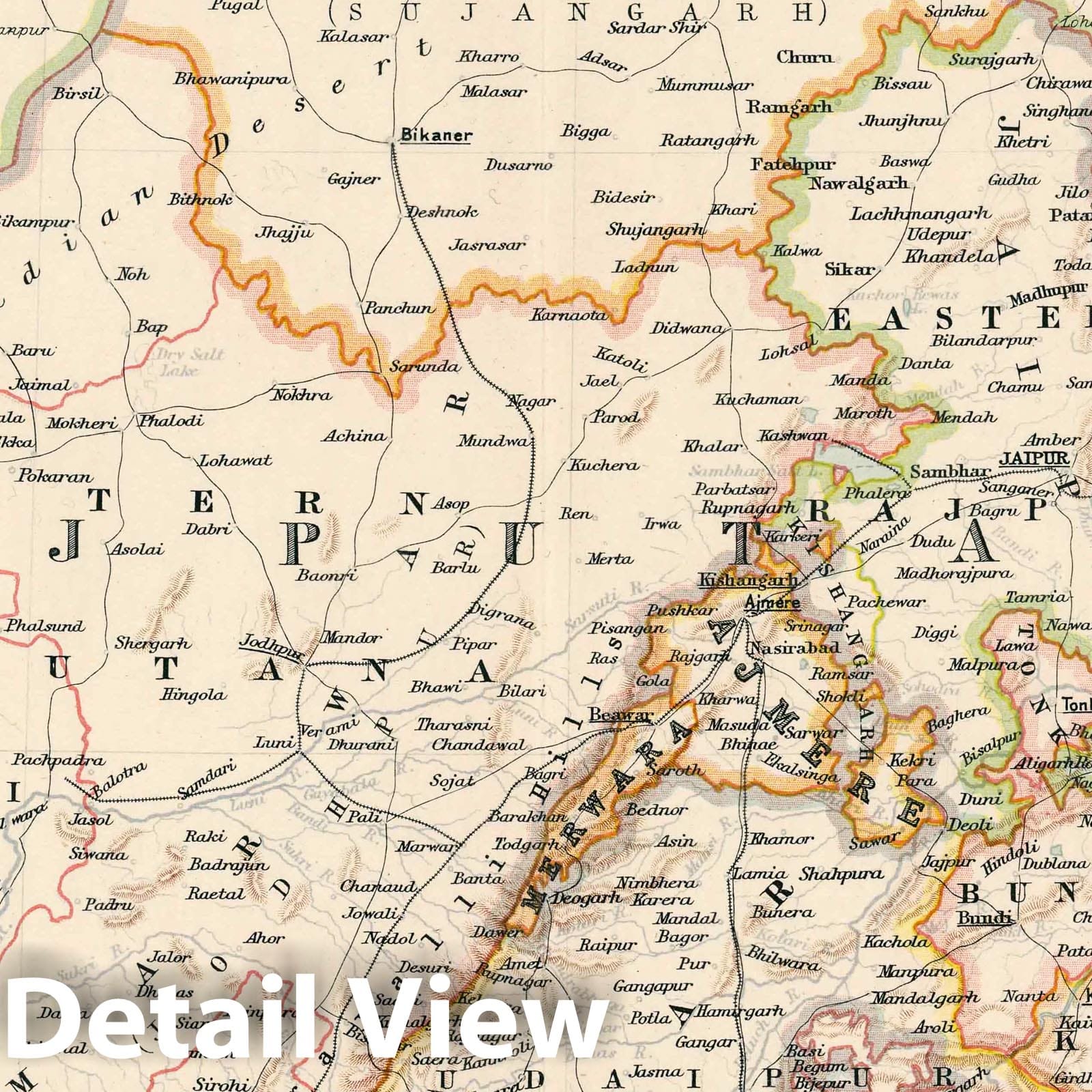 Rajputana and Ajmere-Merwara, India - Railroad Map, 1894