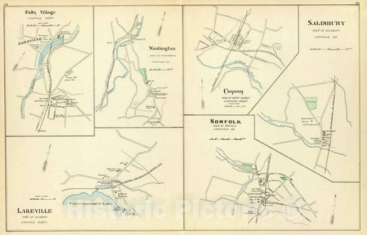 Historic Map : State Atlas Map, Lakeville, Norfolk, Salisbury. 1893 - Vintage Wall Art