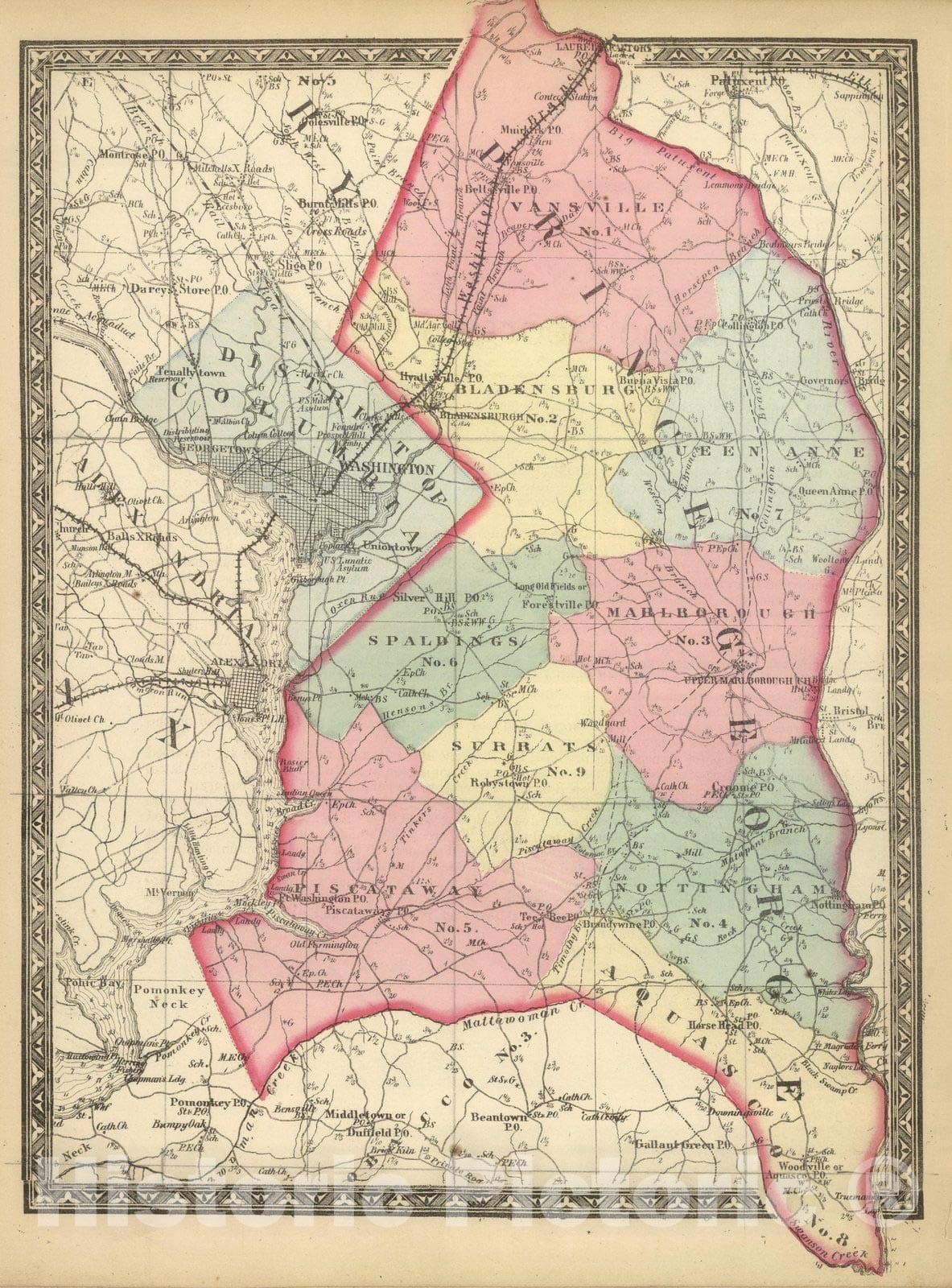Historic Map : State Atlas Map, Prince George's. 1866 - Vintage Wall Art