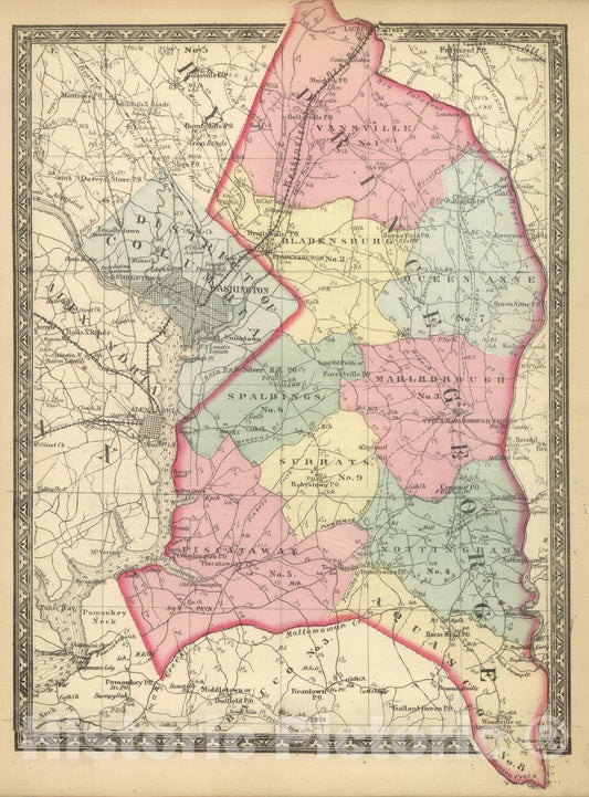 Historic Map : State Atlas Map, Prince George's. 1866 - Vintage Wall Art