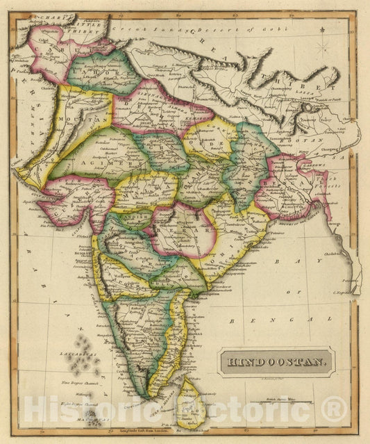 Historic Map : World Atlas Map, Hindoostan. 1822 - Vintage Wall Art