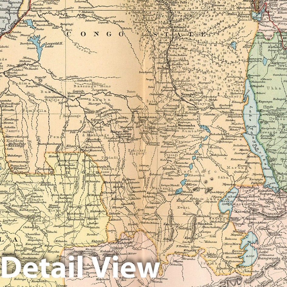 Central Africa - Railroad Map, 1892 - Historical Map Print