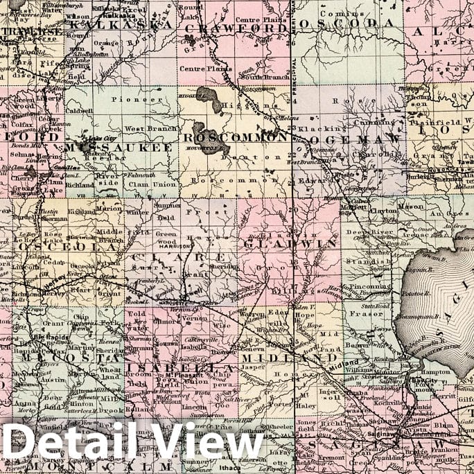 Michigan - Railroad Map, 1874 - Historical Map Print