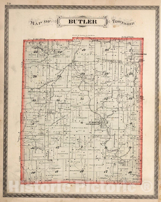 Historic Map : County Atlas Map, Butler Township. 1882 - Vintage Wall Art