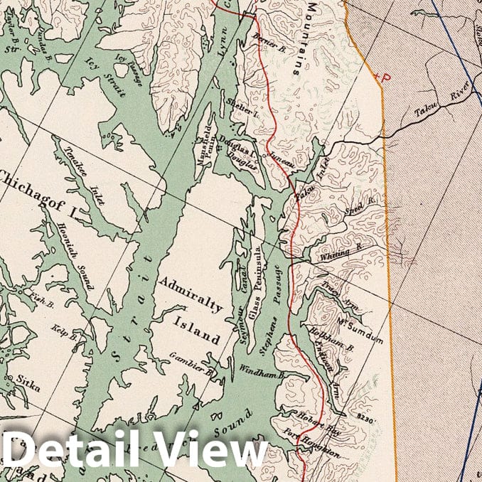 British Columbia, Yukon, and Alaska Boundary - Railroad Map, 1915