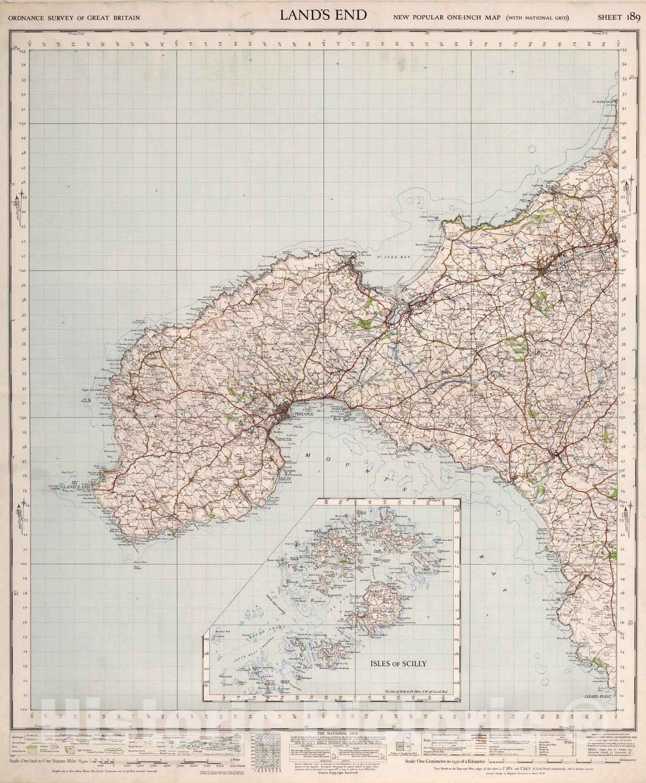 Historic Map : Sheet 189. Land's End. 1946 - Vintage Wall Art