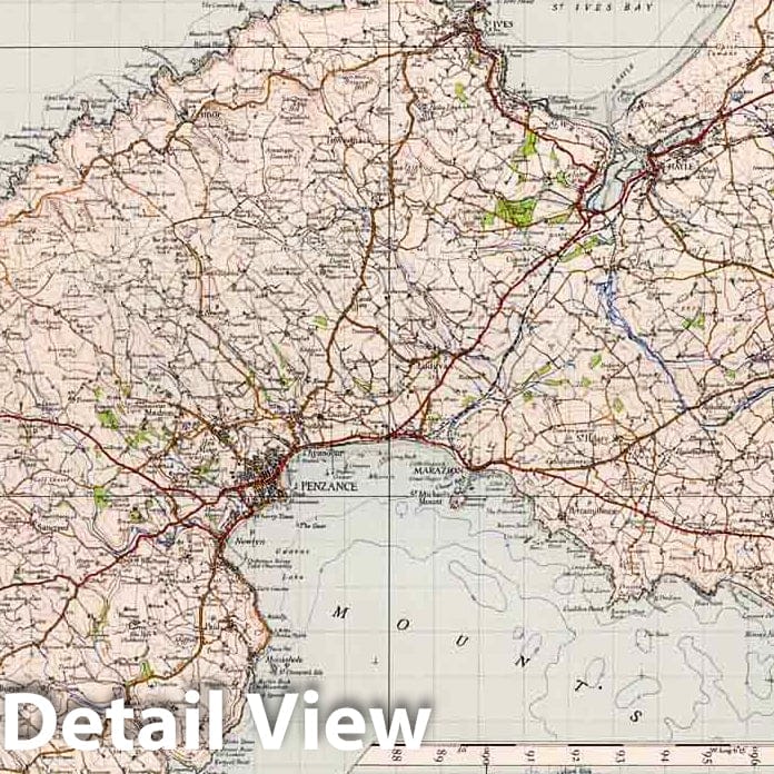Land's End and Isles of Scilly, Cornwall - Railroad Map, 1946