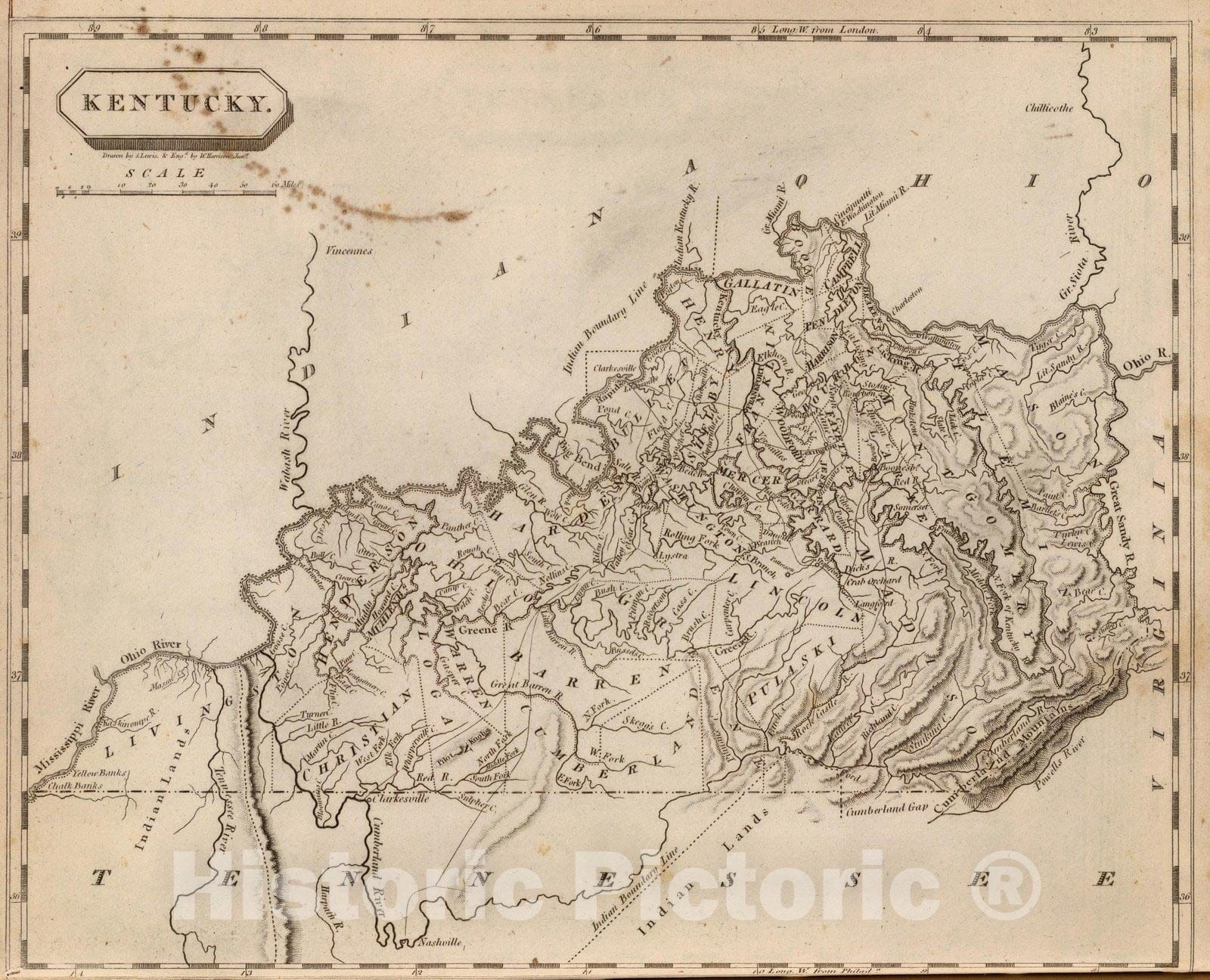 Historic Map : World Atlas Map, Kentucky. 1804 - Vintage Wall Art