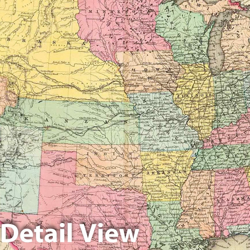 United States - Physical Map, 1856 - Colton's Atlas Historical Reproduction