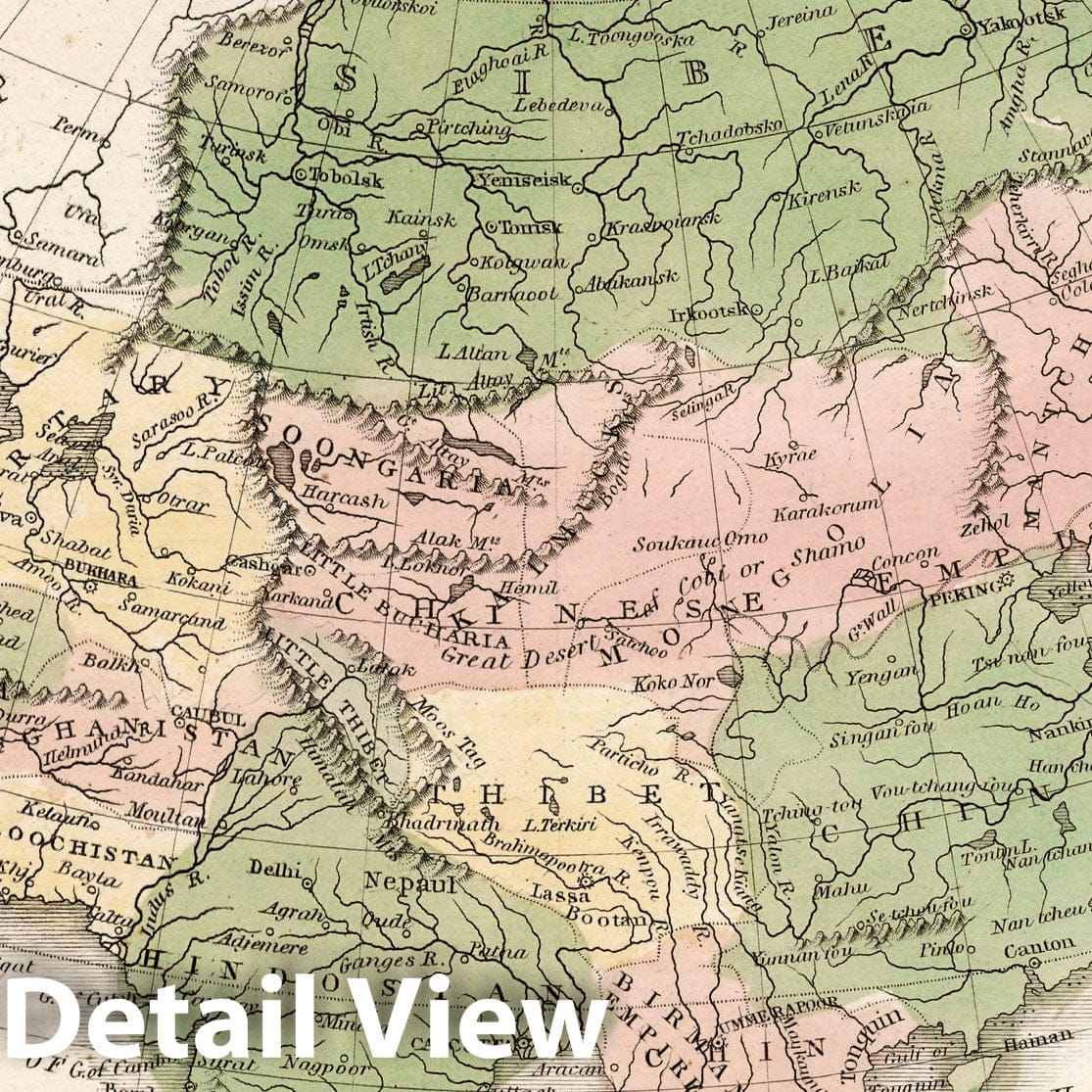 Asia - River Map, 1838 - Historical Map Print