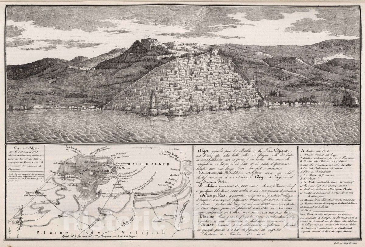 Historic Map : Algers (Algeria),Alger. 1804 , Vintage Wall Art