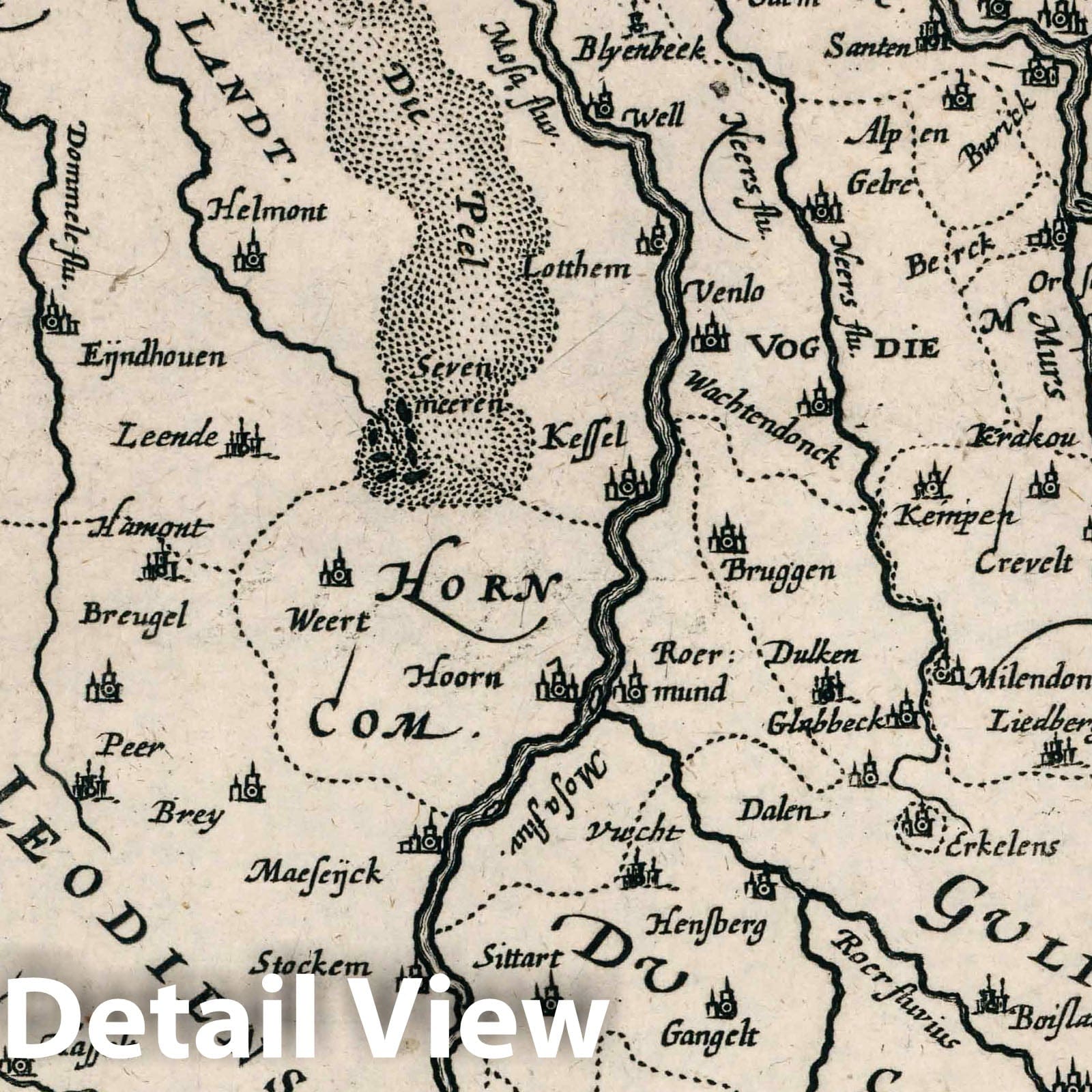 Cleve and Moselle, Rhine Valley - River Map, 1636 - Historical Map Print