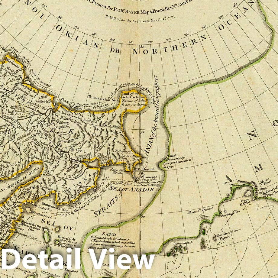 Russian Discoveries - Military Map, 1776 - Historical Map Reproduction