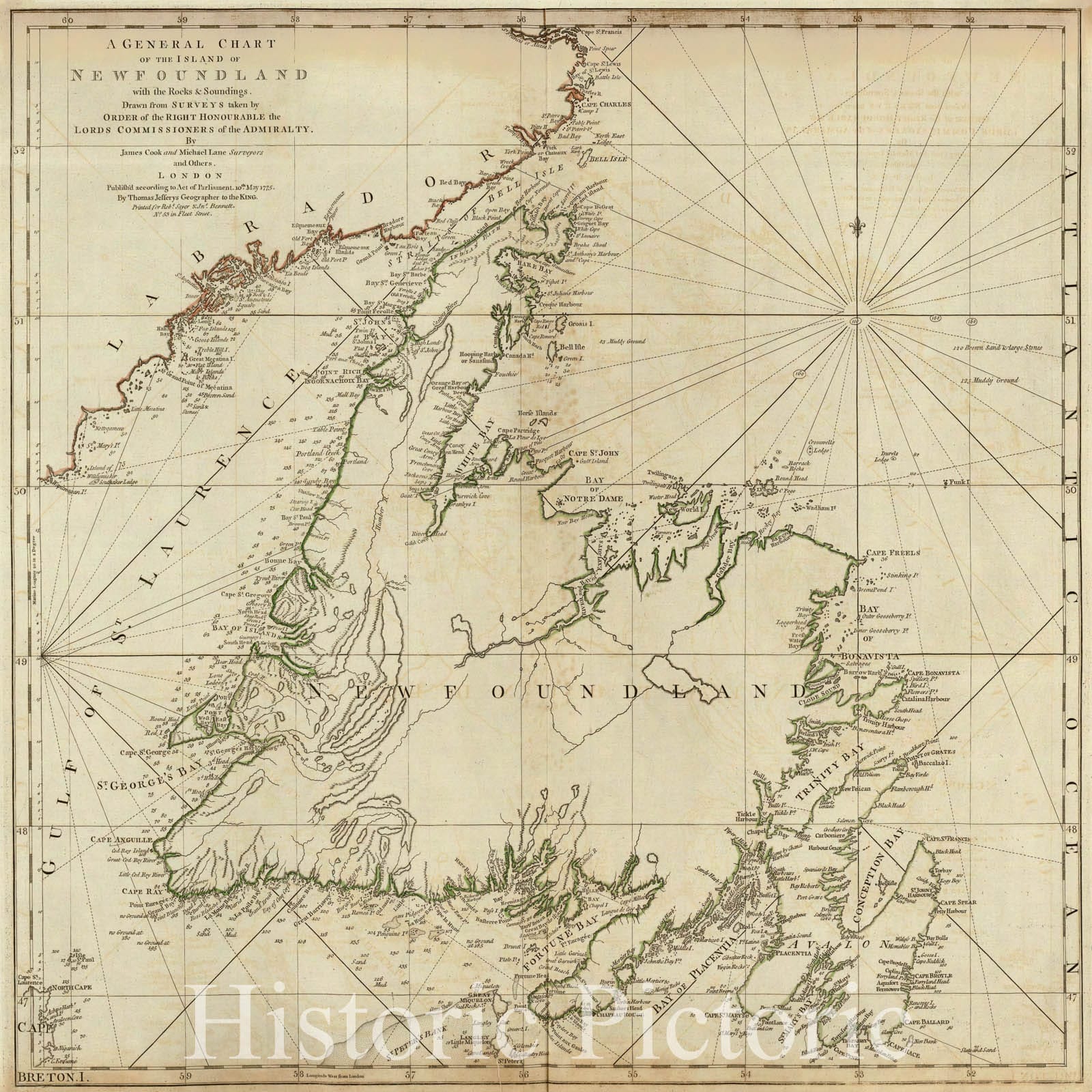 Newfoundland - Nautical Chart, 1776 - Historical Map Print