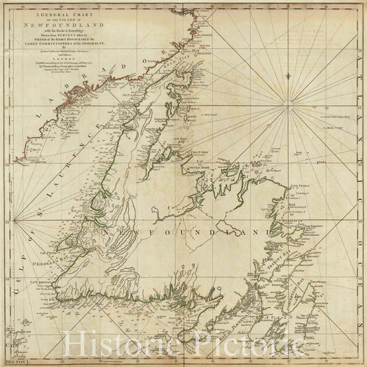 Newfoundland - Nautical Chart, 1776 - Historical Map Print