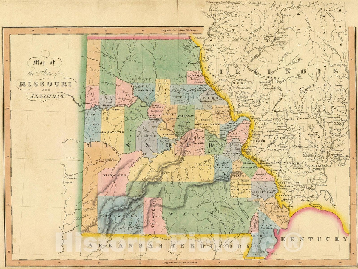 Historic Map : Missouri, Illinois. 1832 - Vintage Wall Art