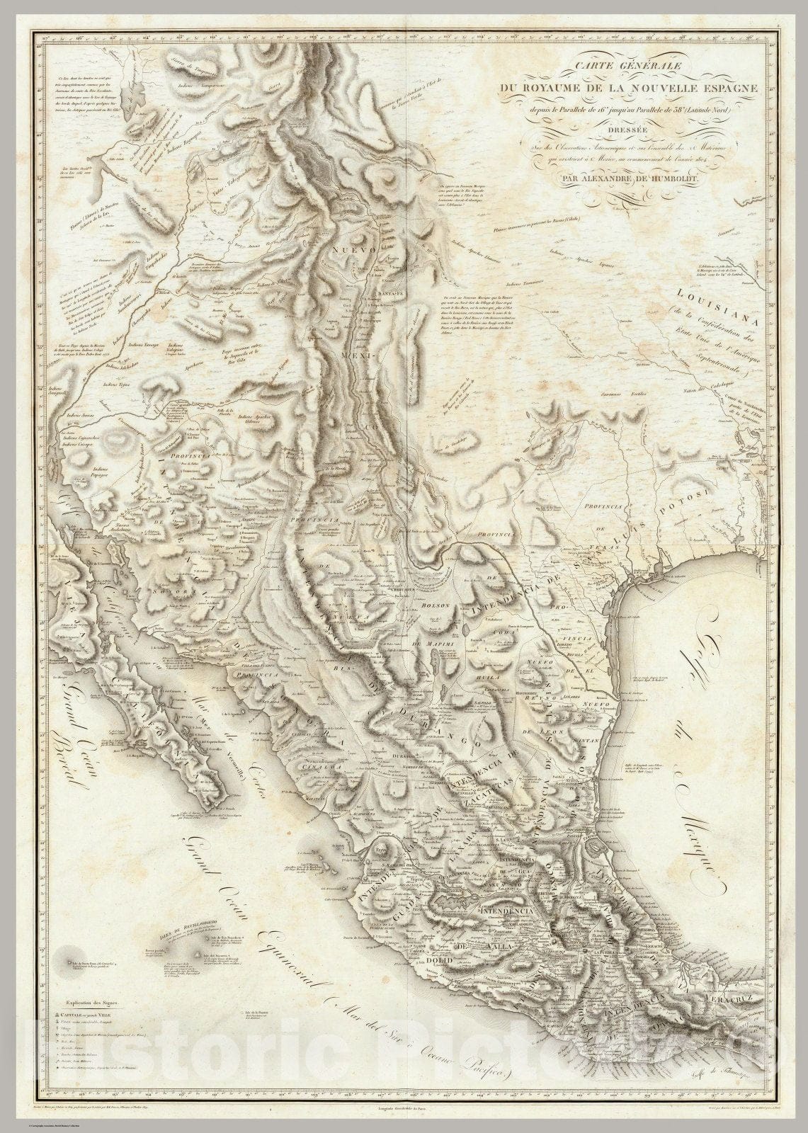 Historic Map : Mexico, Composite: Nouvelle Espagne. 1809 , Vintage Wall Art