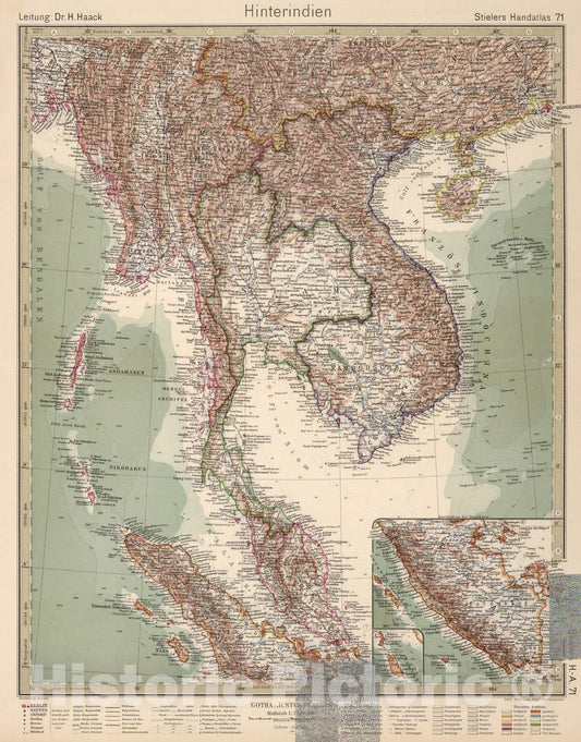 Historic Map : Vietnam,71. Hinterindien. Indochina. 1925 , Vintage Wall Art