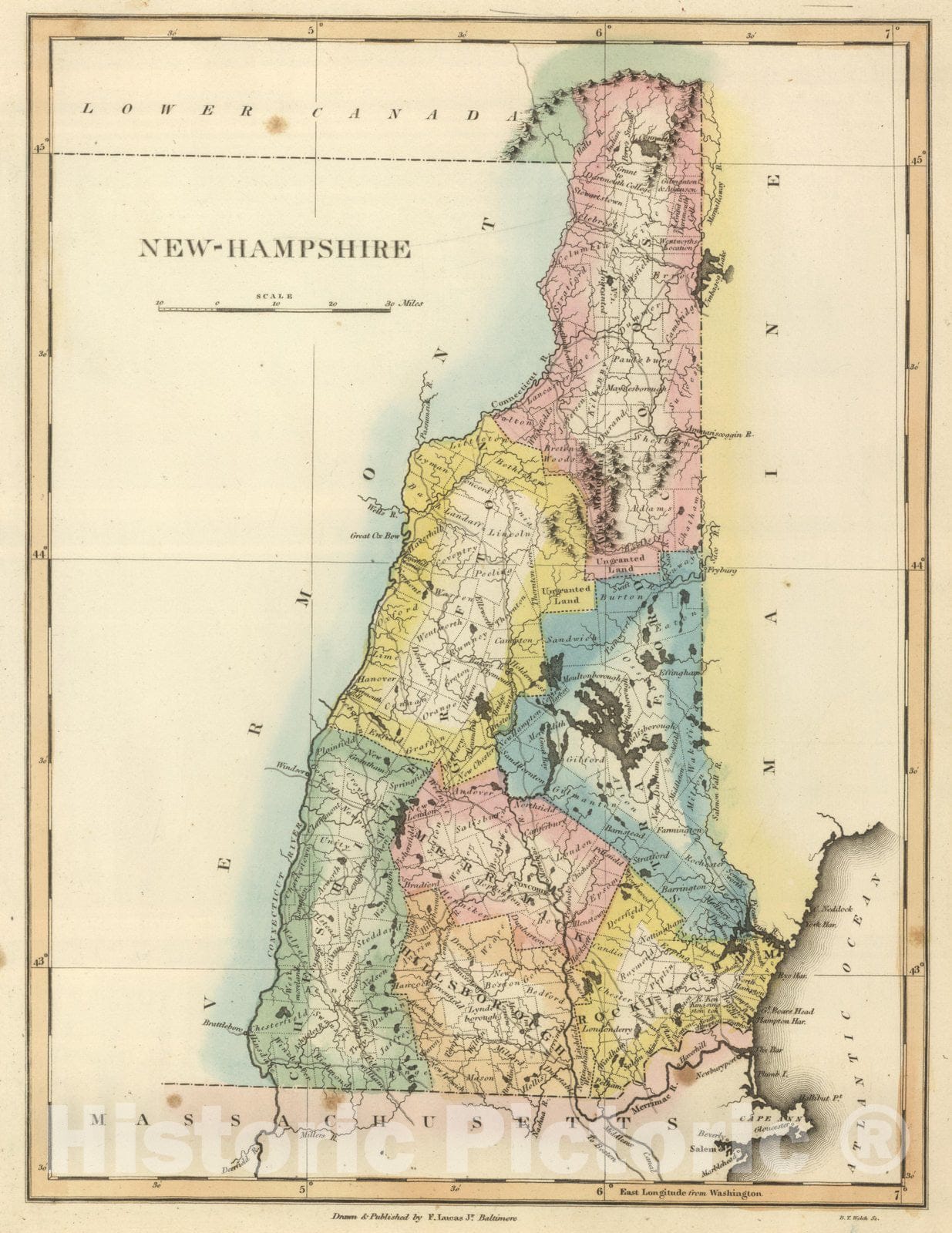 Historic Map : World Atlas Map, New Hampshire. 1822 - Vintage Wall Art