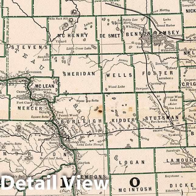 North Dakota and South Dakota, 1883 - Cram's Family Atlas Map Print