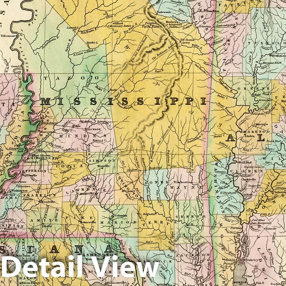 Louisiana, Mississippi, and Alabama 1827 - Historical Map Print