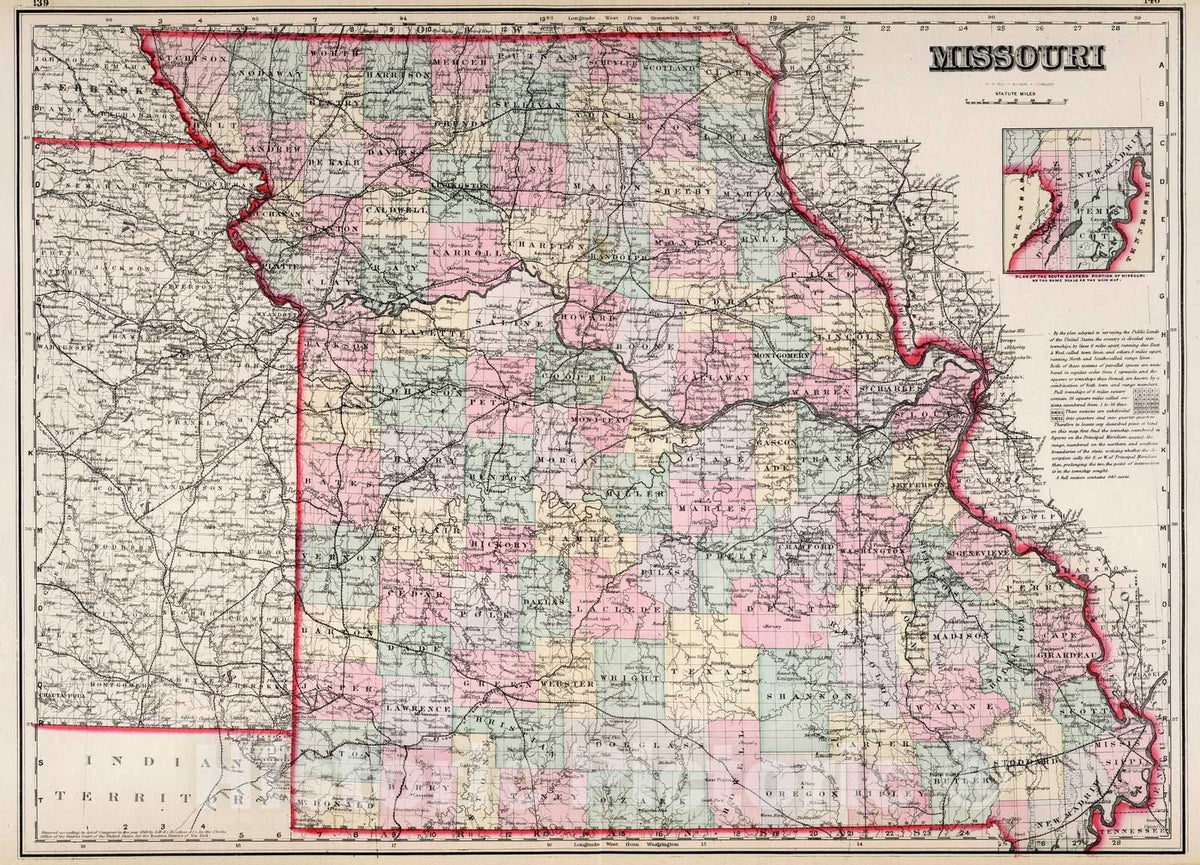 Historic Map : Missouri. 1869 - Vintage Wall Art