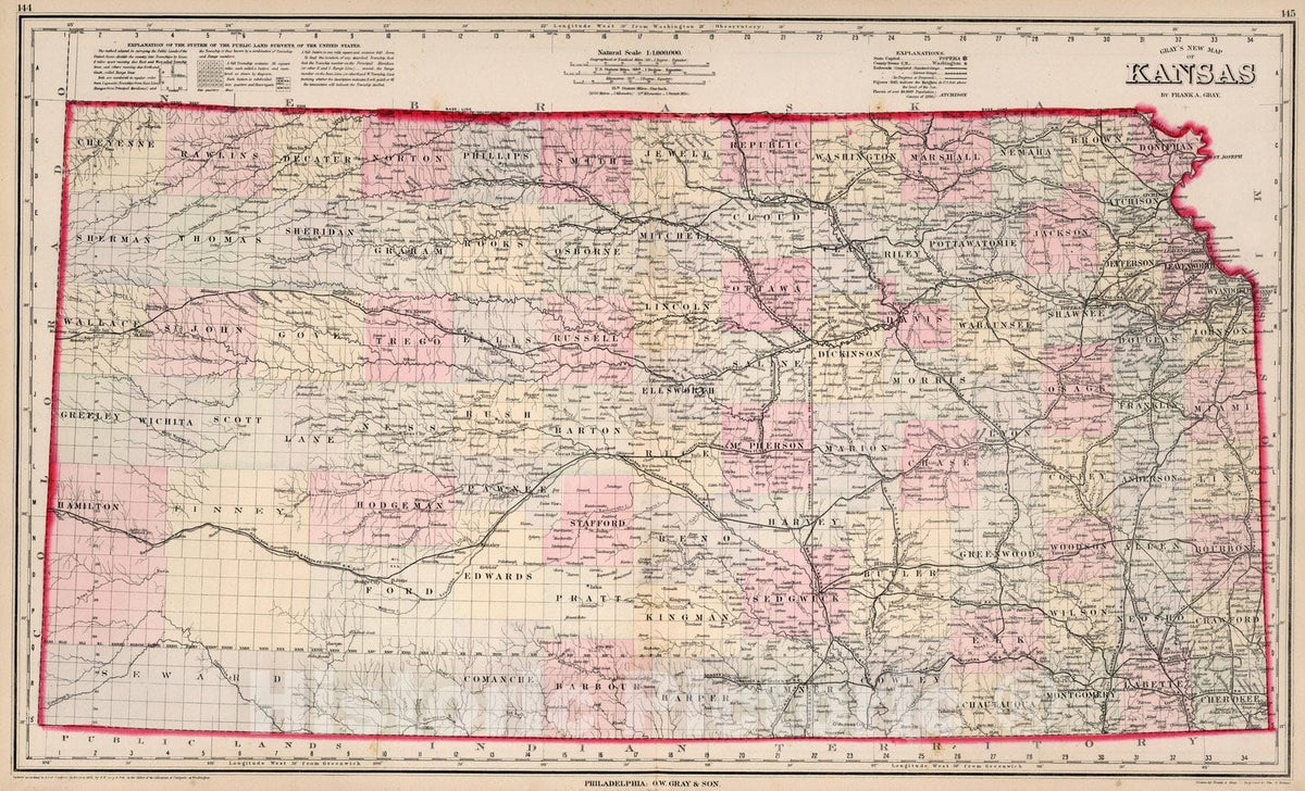 Historic Map : Kansas. 1881 - Vintage Wall Art