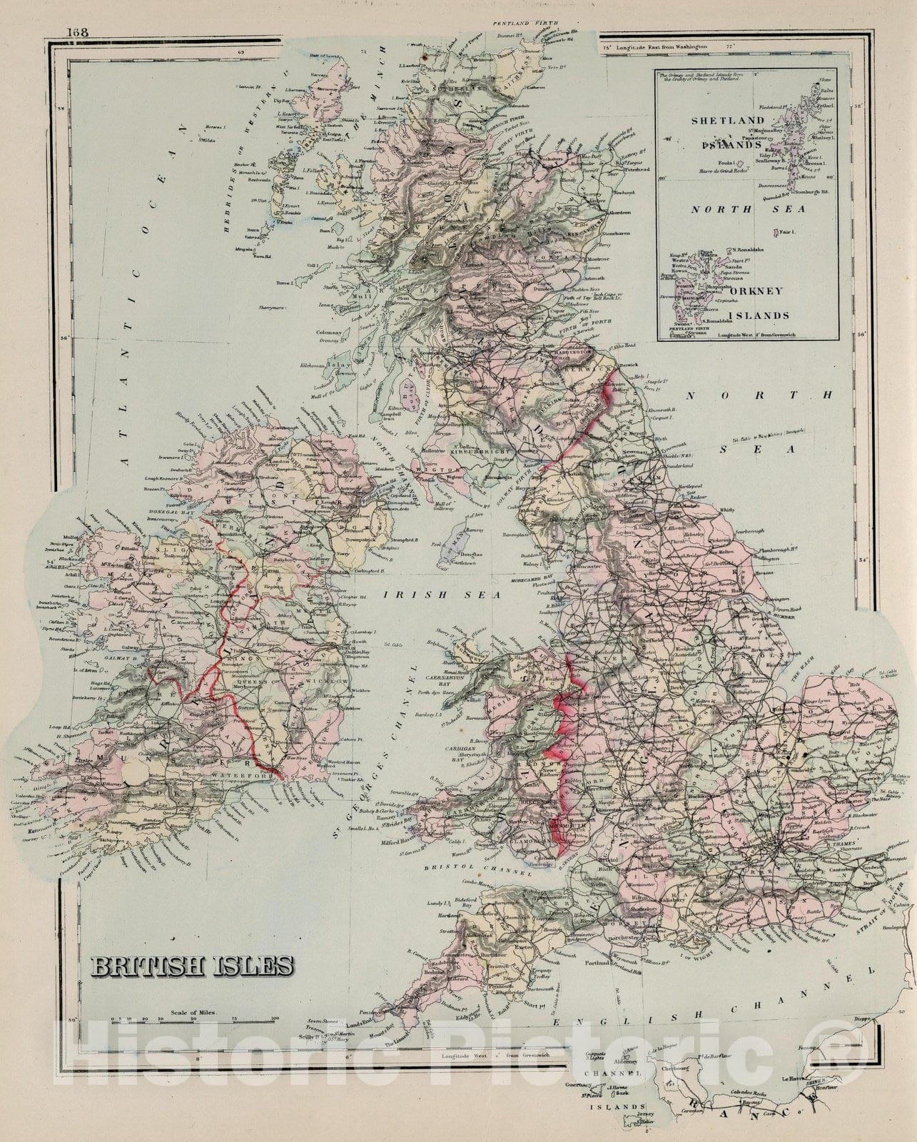 Historic Map : British Isles. 1884 - Vintage Wall Art