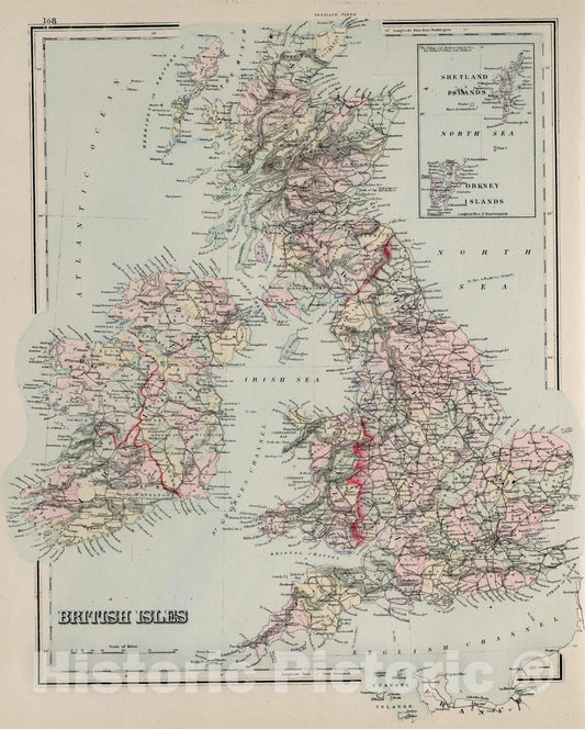 Historic Map : British Isles. 1884 - Vintage Wall Art
