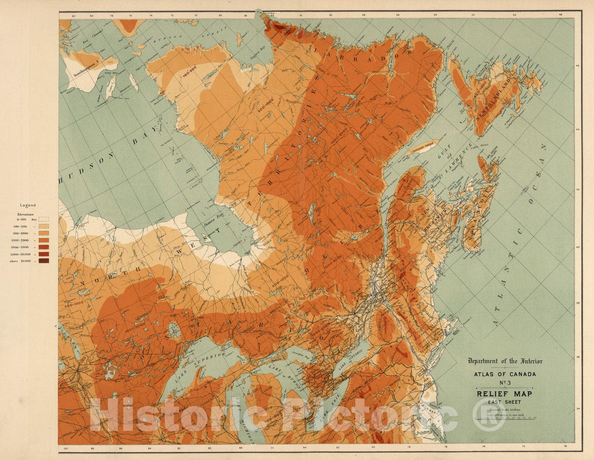 Historic Map : No. 3, Relief map; East sheet, 1906 - Vintage Wall Art