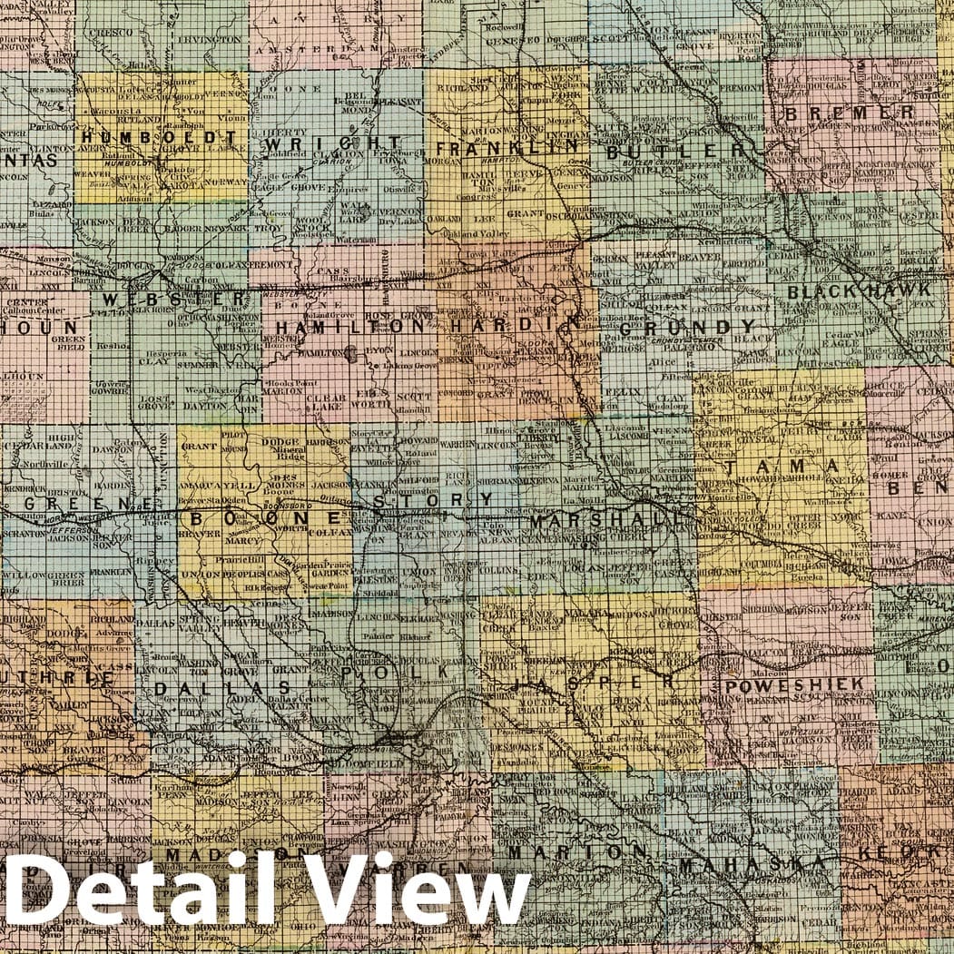 Iowa - Railroad Map, 1875 - Historical Map Print