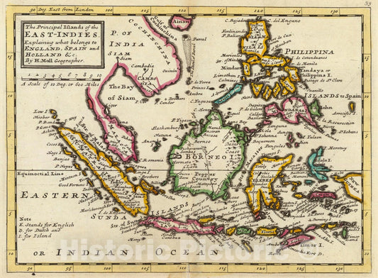 Historic Map : World Atlas Map, Prinicipal islands of the East-Indies. 1736 - Vintage Wall Art