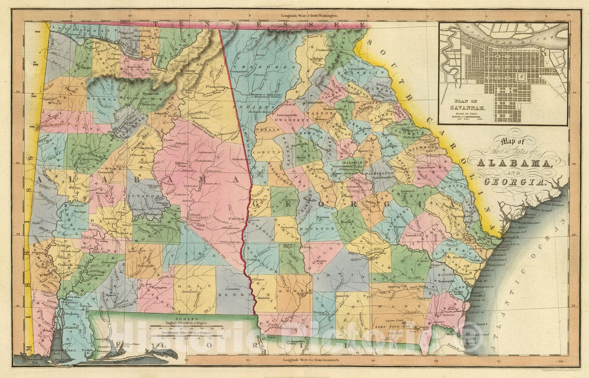 Historic Map : Alabama, Georgia. 1831 - Vintage Wall Art