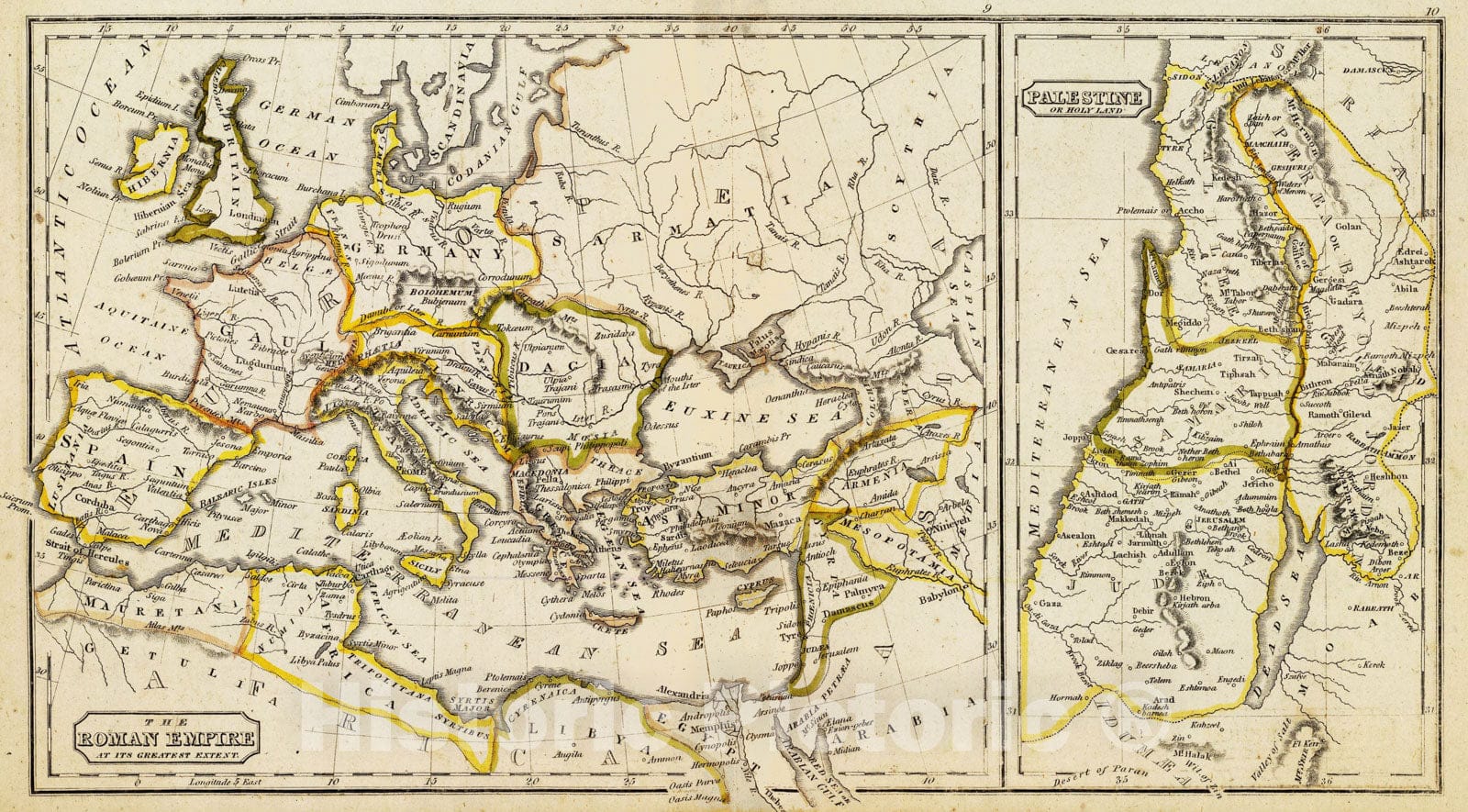 Historic Map - School Atlas Map, Roman Empire, Palestine. 1826, - Vintage Wall Art
